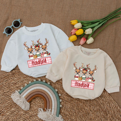 Custom Reindeer Baby Romper - Cute Winter Outfit for First Christmas