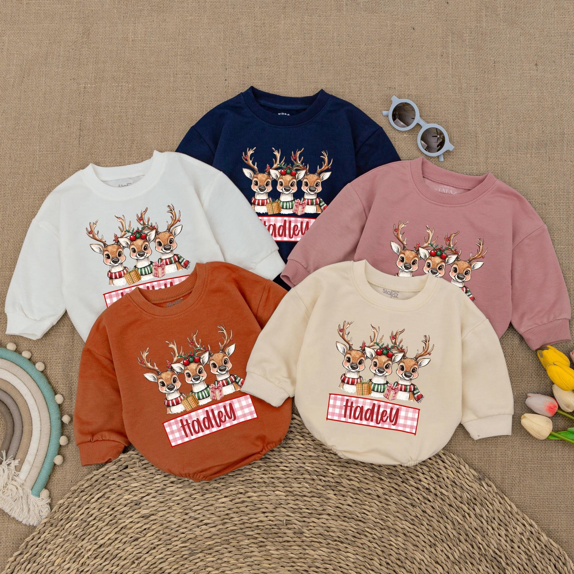 Custom Reindeer Baby Romper - Cute Winter Outfit for First Christmas