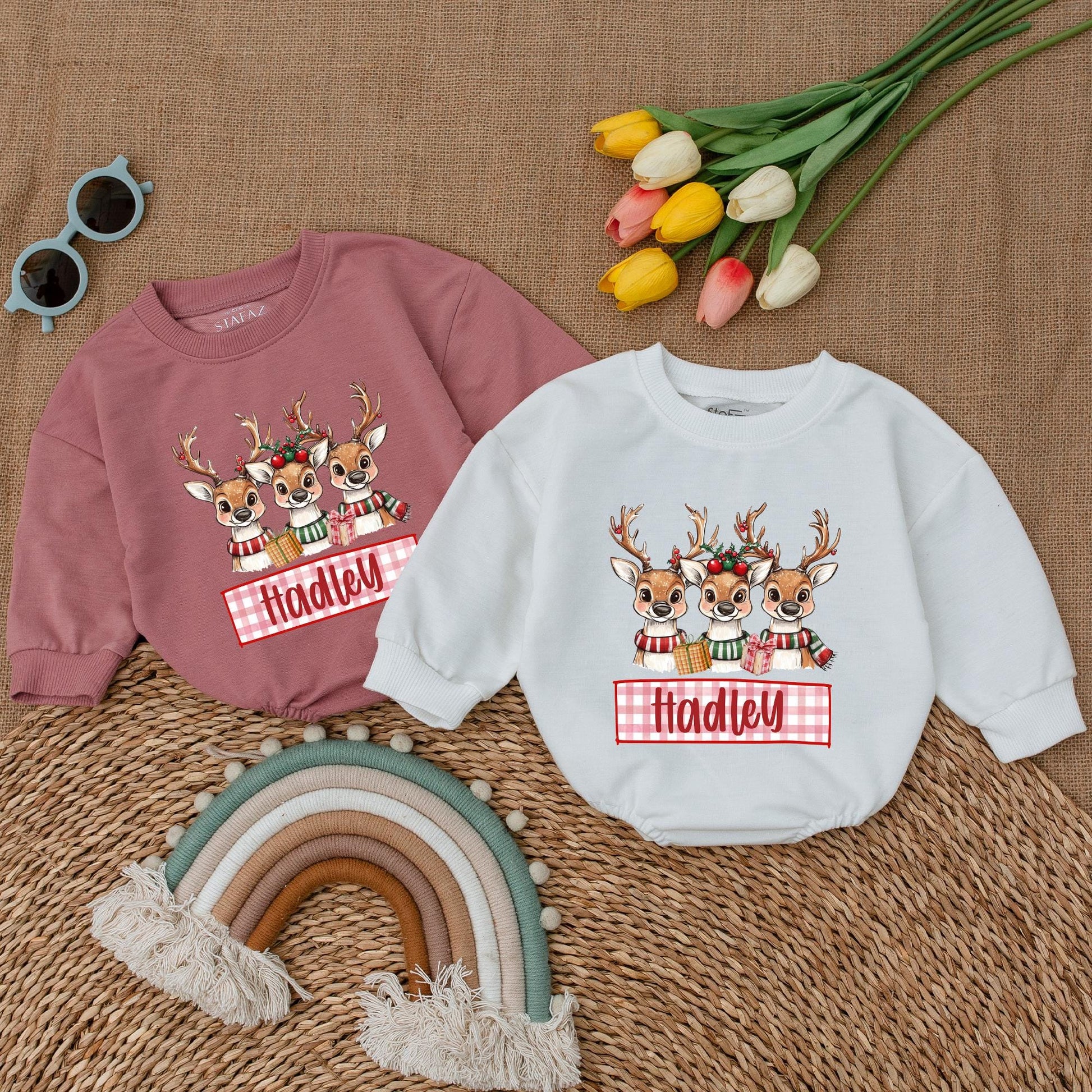 Custom Reindeer Baby Romper - Cute Winter Outfit for First Christmas