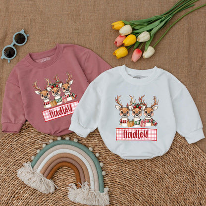 Custom Reindeer Baby Romper - Cute Winter Outfit for First Christmas