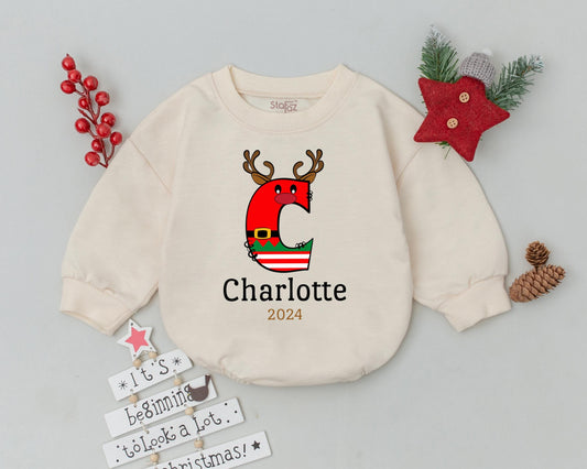 Personalized Reindeer Romper, Christmas Outfit for Babies & Newborns