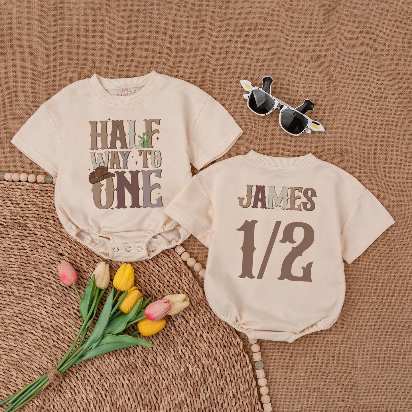 Western 1/2 Birthday Romper: 6-Month Half Birthday Baby Outfit