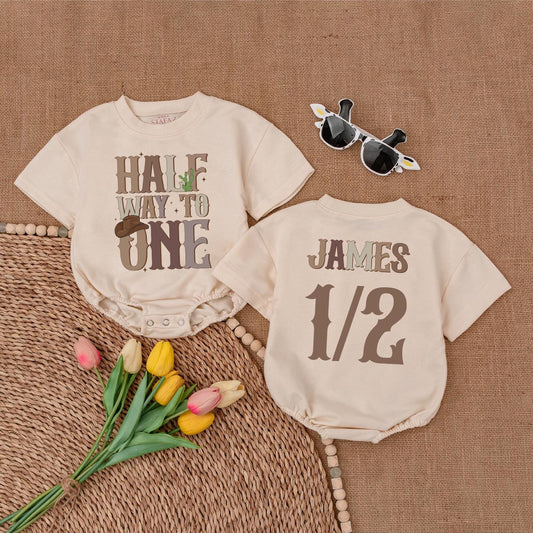 Western 1/2 Birthday Romper: 6-Month Half Birthday Baby Outfit