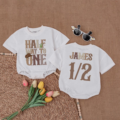 Western 1/2 Birthday Romper: 6-Month Half Birthday Baby Outfit