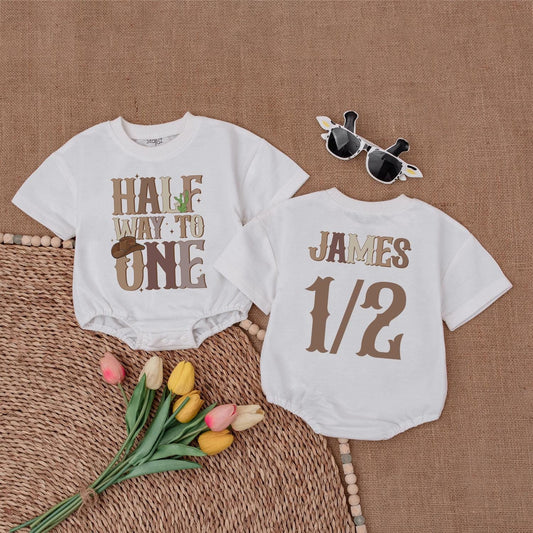 Western 1/2 Birthday Romper: 6-Month Half Birthday Baby Outfit