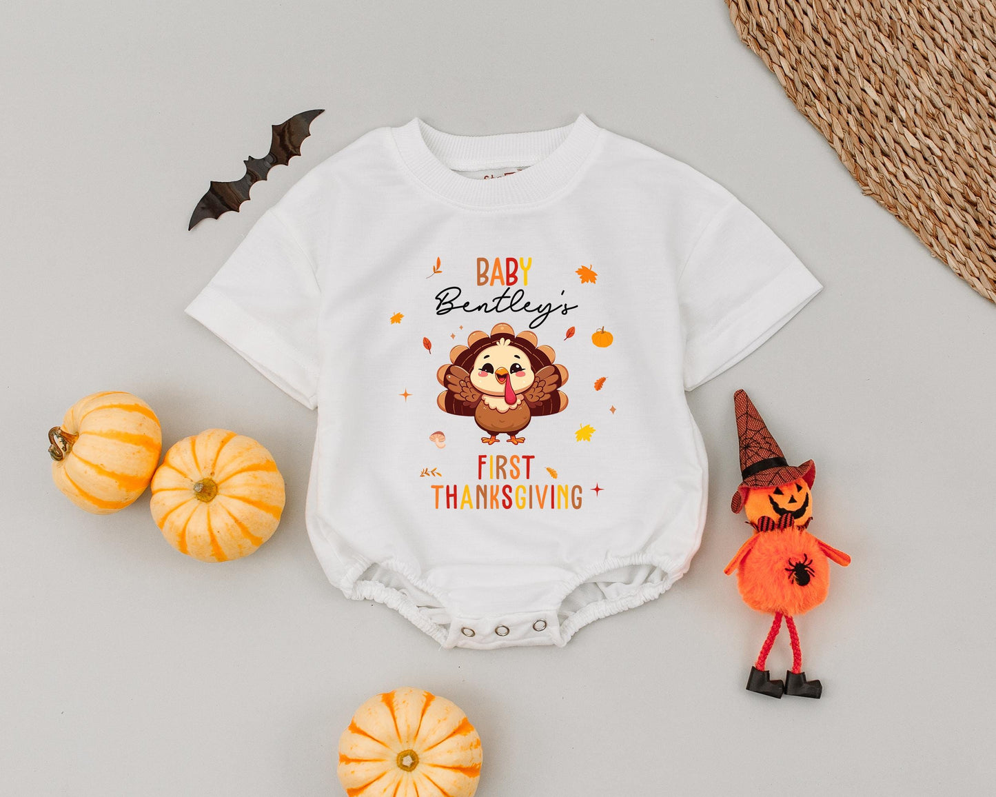 Custom Baby Thanksgiving Romper: Personalized Fall Bodysuit Outfit