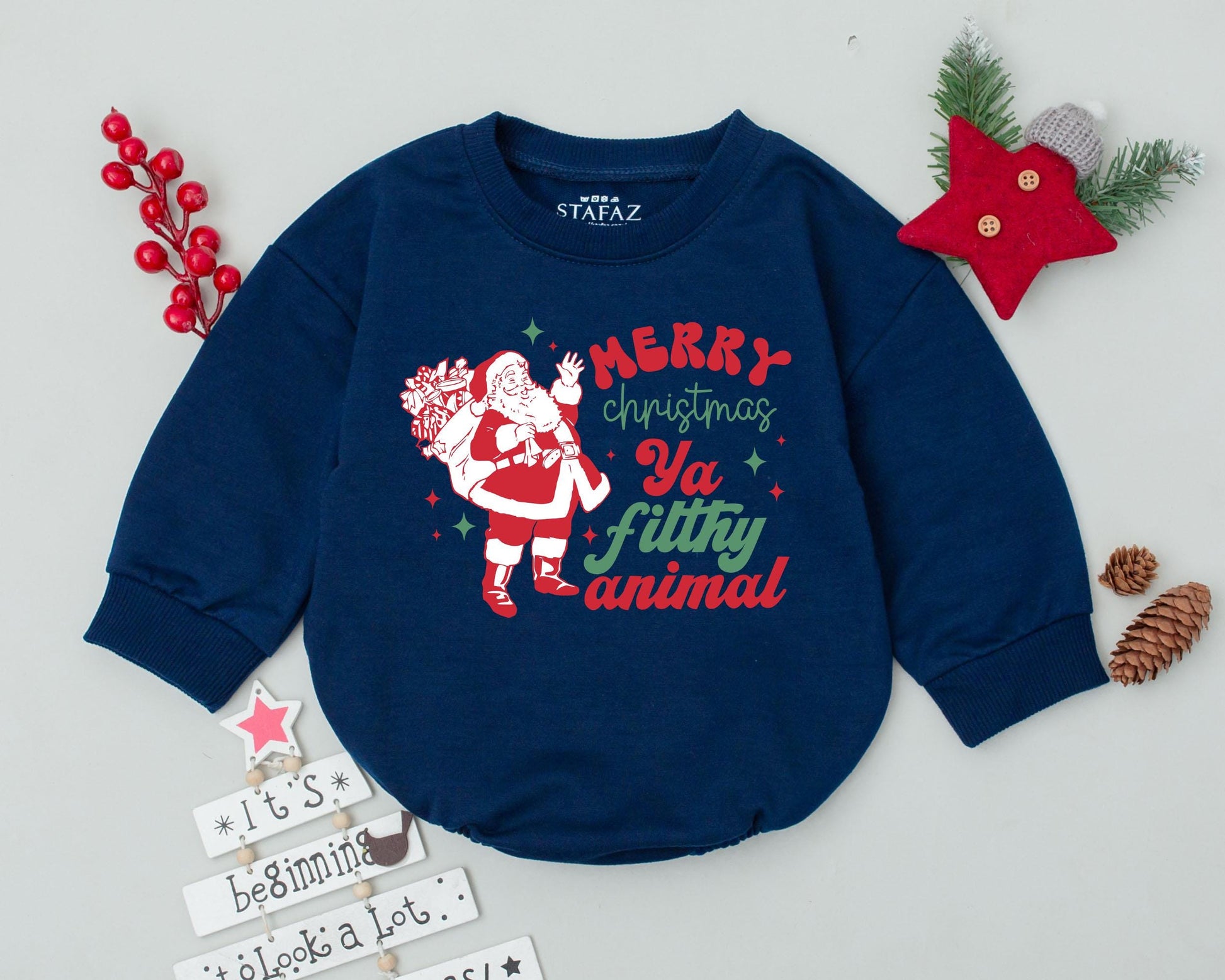 Retro Santa Baby Romper: First Christmas Outfit & Shower Gift