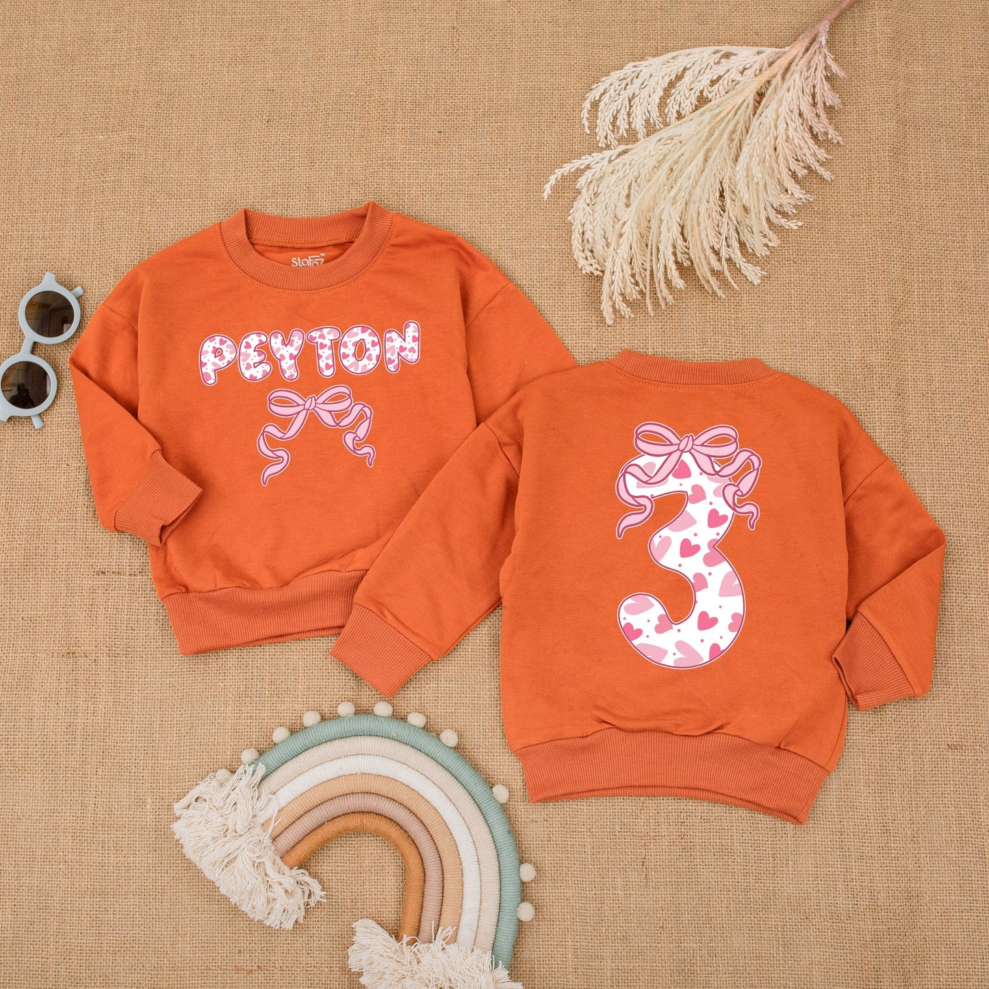 Personalized 3rd Birthday Girl Outfit: "Peyton" Heart Bubble Romper, Pink Bow Number Three Shirt, Custom Party Clothes, Cute Celebration Set