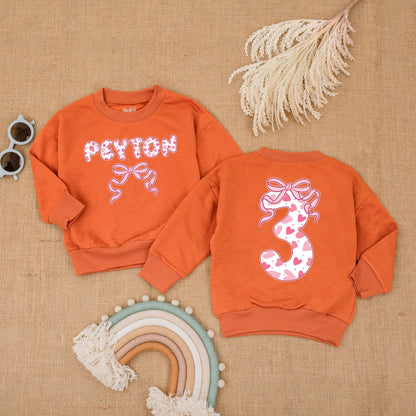 Personalized 3rd Birthday Girl Outfit: "Peyton" Heart Bubble Romper, Pink Bow Number Three Shirt, Custom Party Clothes, Cute Celebration Set