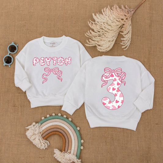 Personalized 3rd Birthday Girl Outfit: "Peyton" Heart Bubble Romper, Pink Bow Number Three Shirt, Custom Party Clothes, Cute Celebration Set