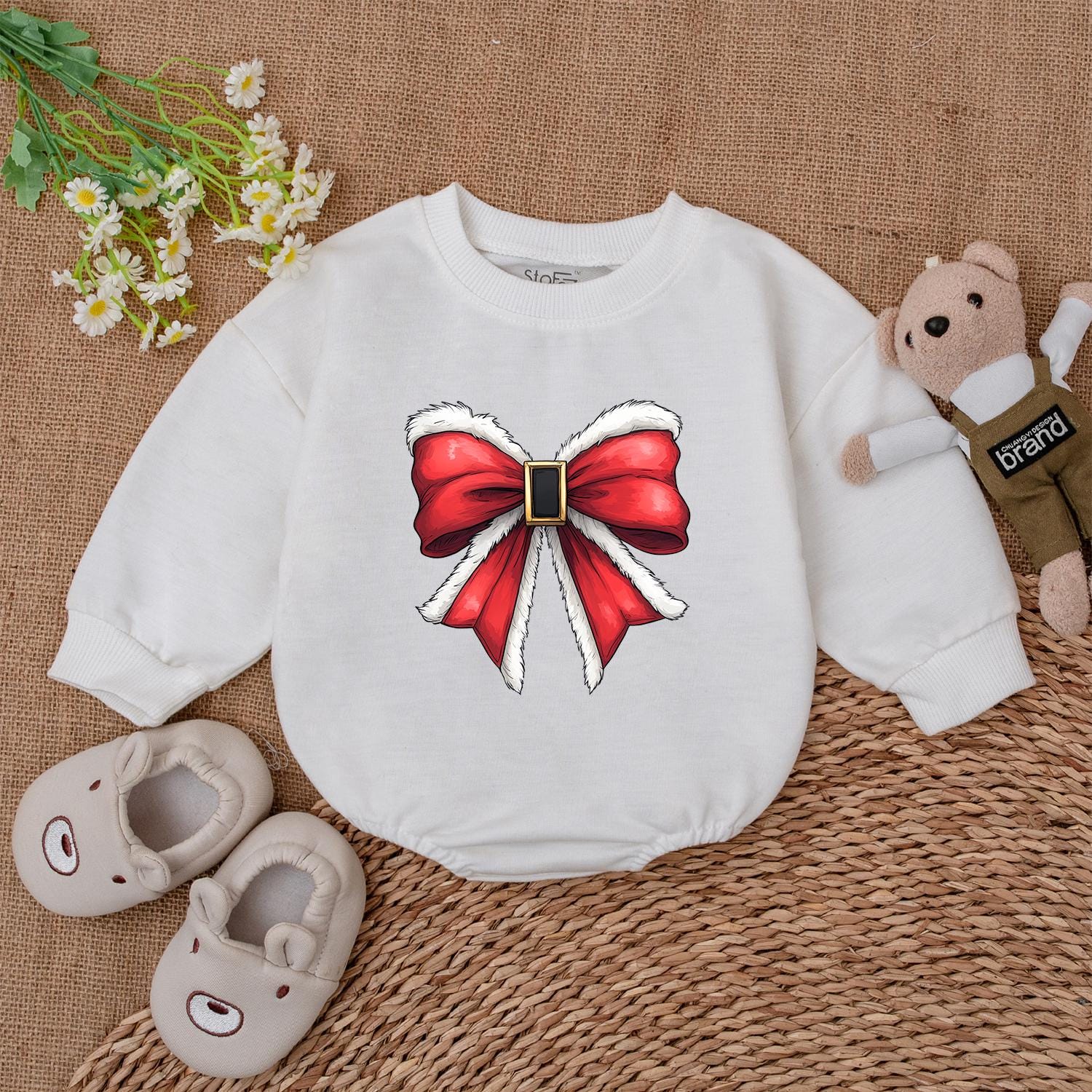 First Christmas Bubble Romper, Santa Bow Bodysuit, Baby Gift Set