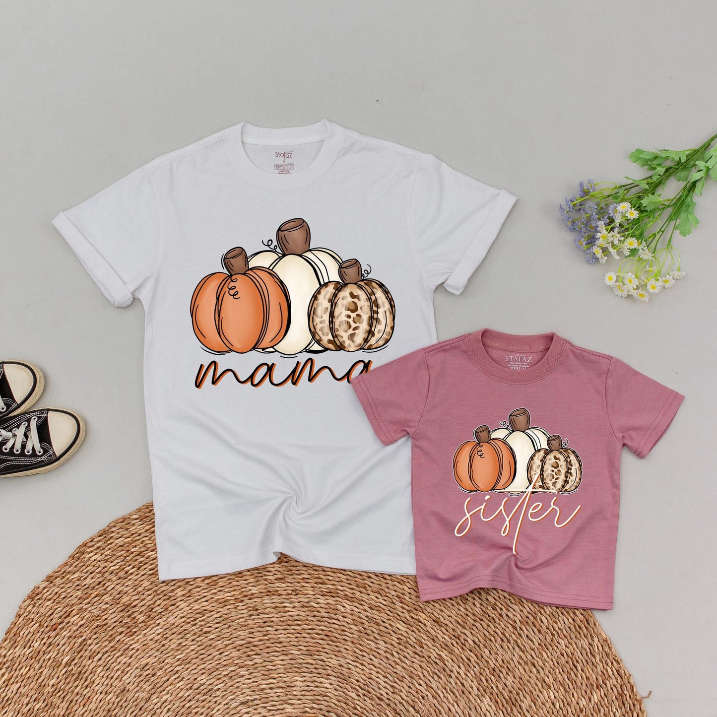Matching Family Pumpkin Shirts, Mama & Mini, Retro Fall Outfits