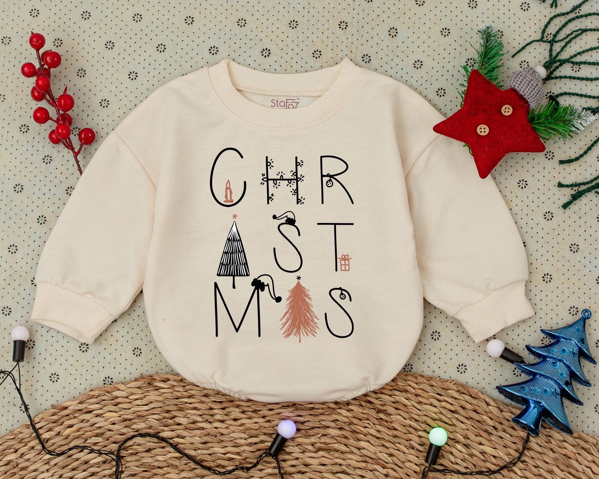 Vintage Boho Bubble Romper: First Christmas Baby & Toddler Outfit  