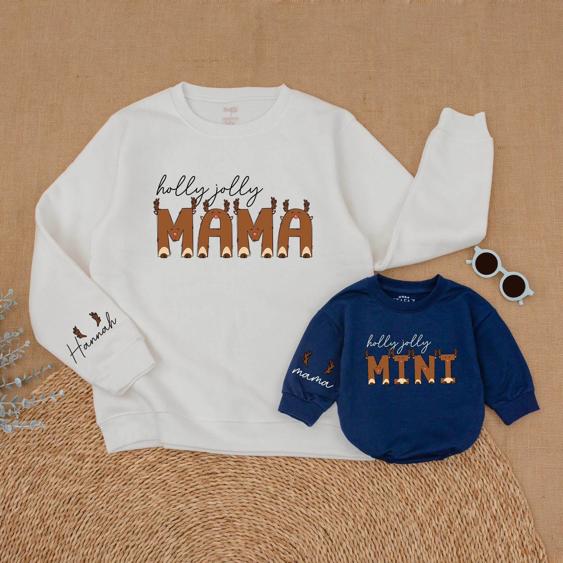 Matching Christmas Reindeer Sweatshirts for Moms and Kids