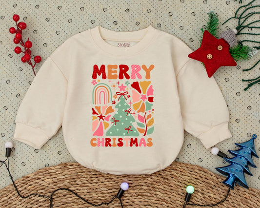 Boho Christmas Romper and Sweatshirt Set for Infants and Toddlers