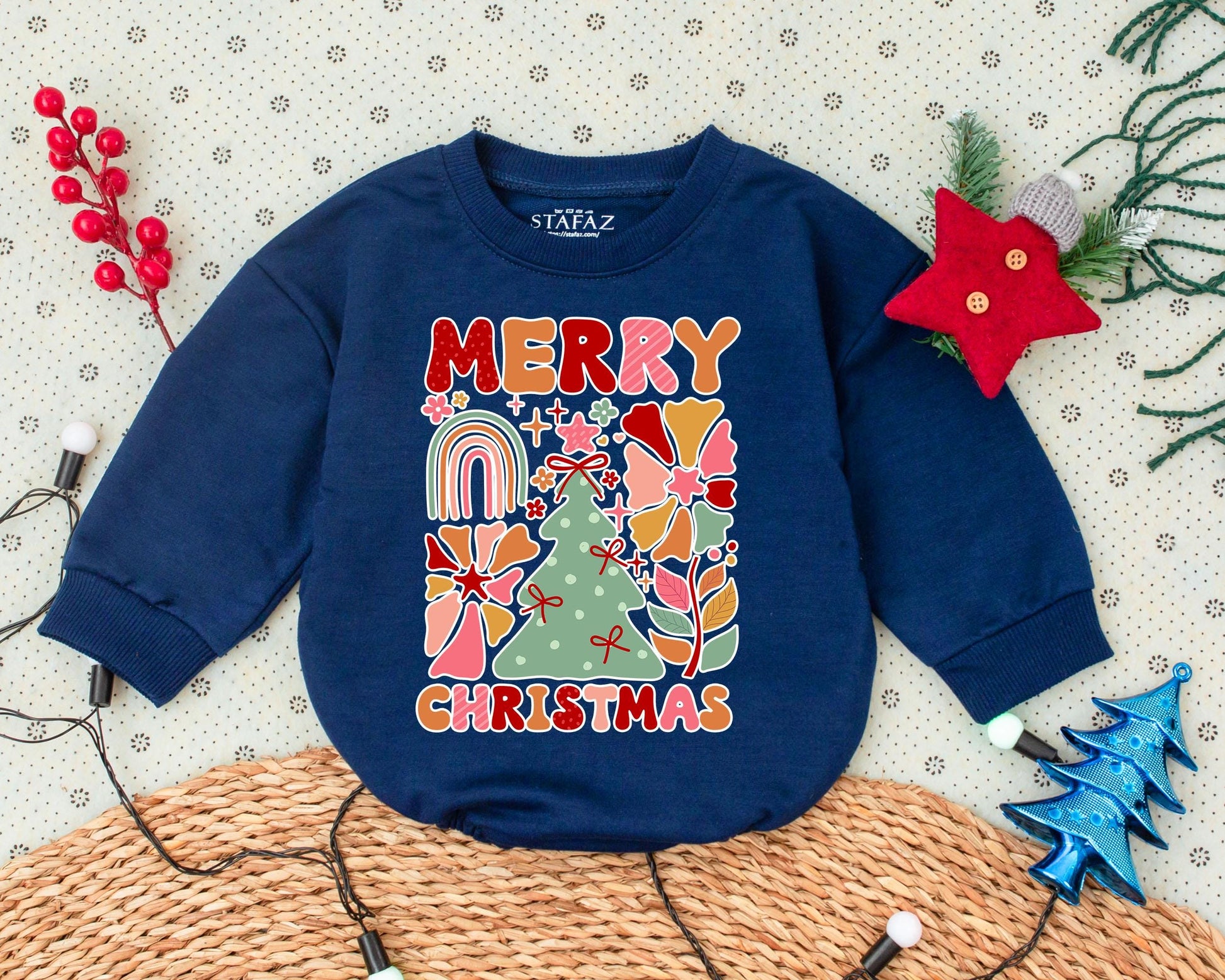 Boho Christmas Romper and Sweatshirt Set for Infants and Toddlers