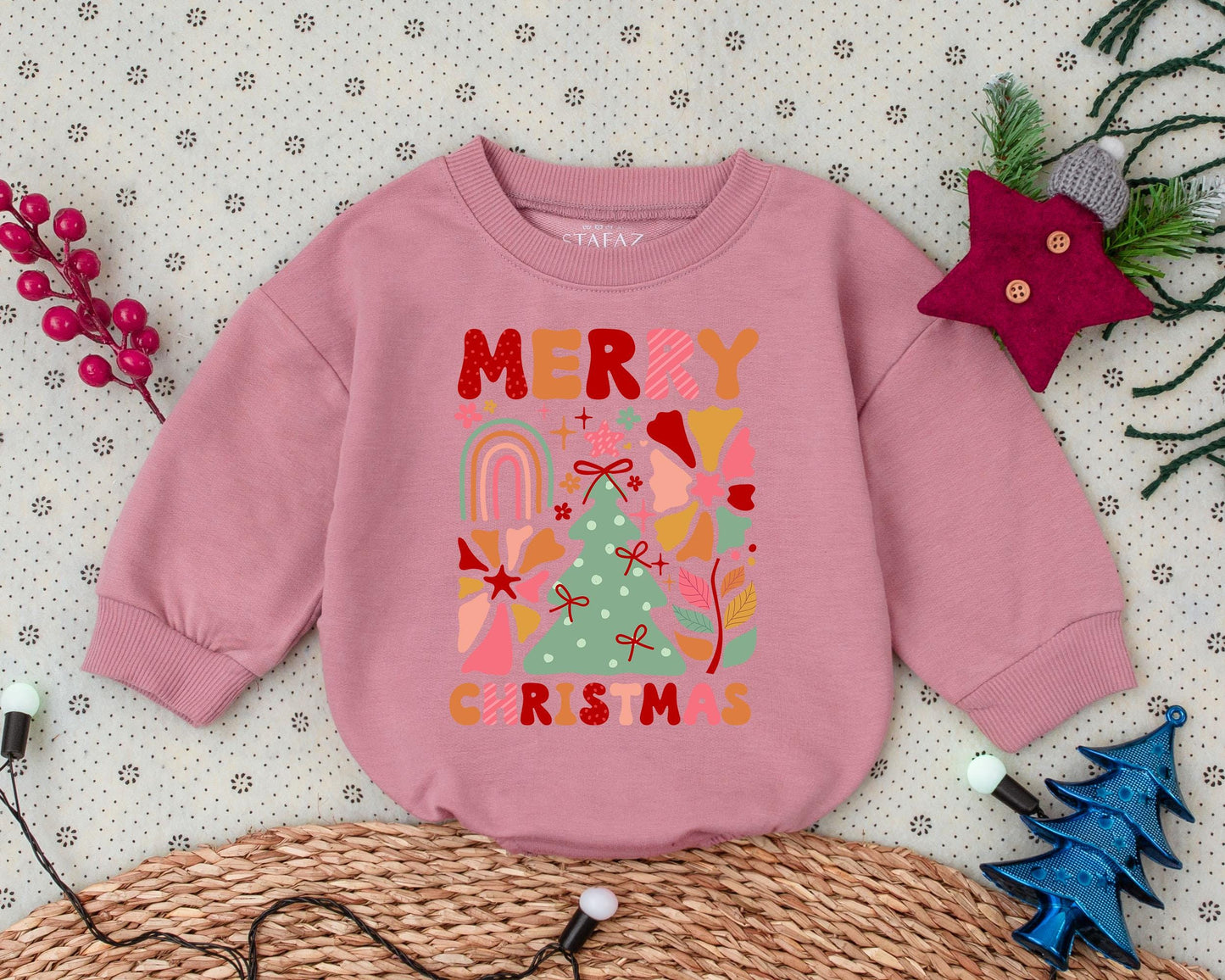 Boho Christmas Romper and Sweatshirt Set for Infants and Toddlers