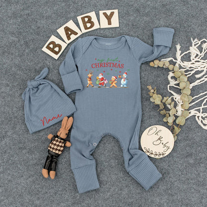 My First Christmas Baby Bodysuit & Hat Set, Reindeer Santa Design, Newborn Girl Boy 1st Xmas Gift, Coming Home Outfit