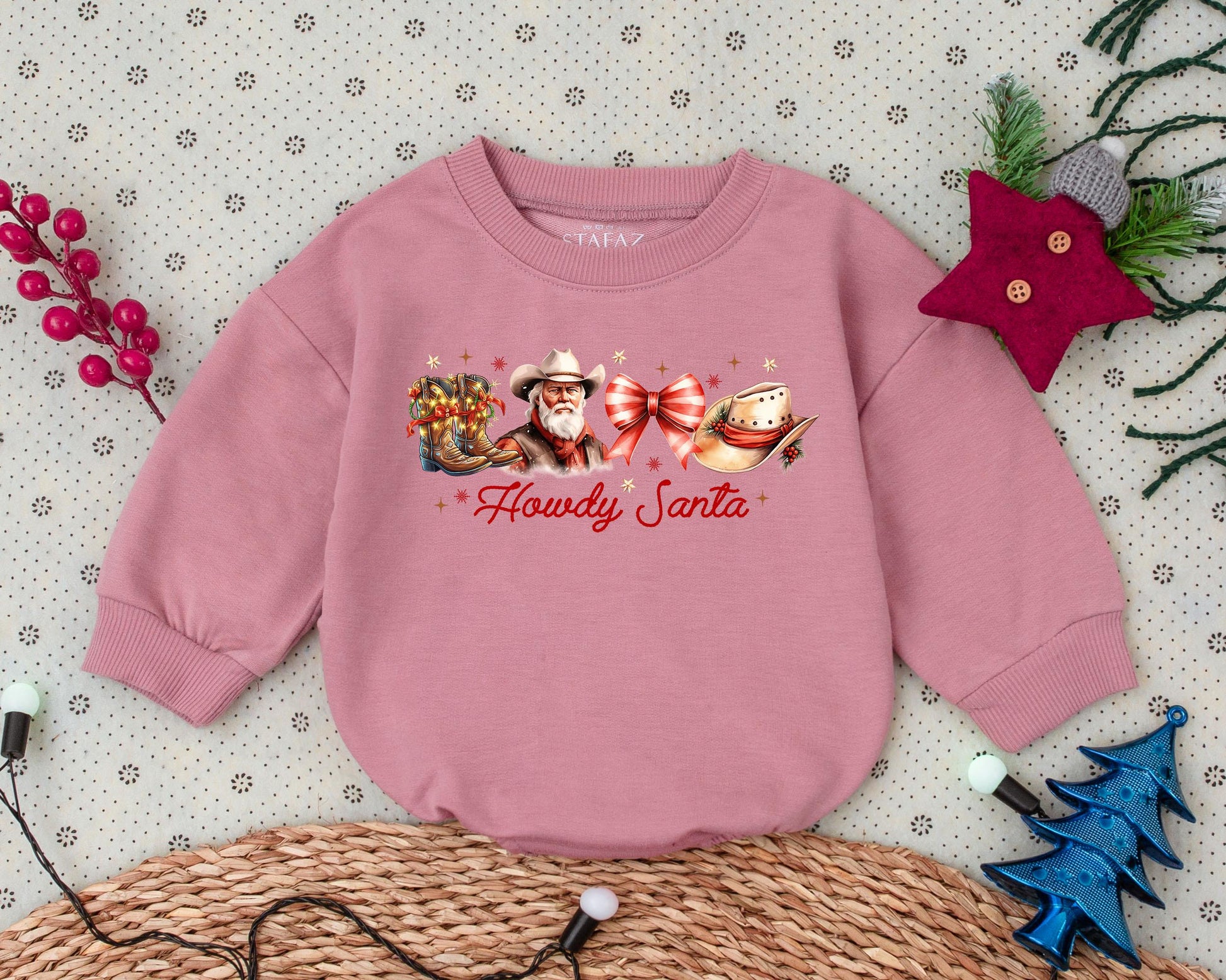 Retro Howdy Santa Romper: Baby's First Christmas Outfit & Gift