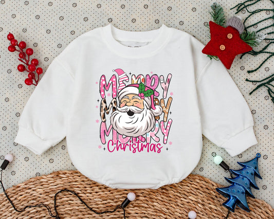 Retro Pink Santa Romper - Infant Xmas Outfit for Baby's 1st Holiday