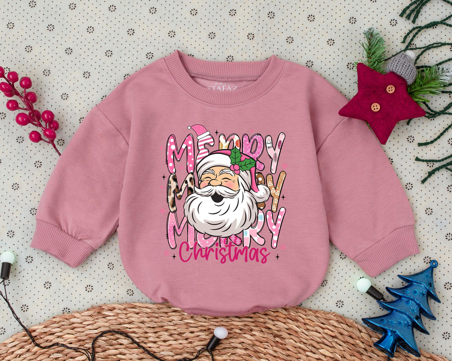 Retro Pink Santa Romper - Infant Xmas Outfit for Baby's 1st Holiday