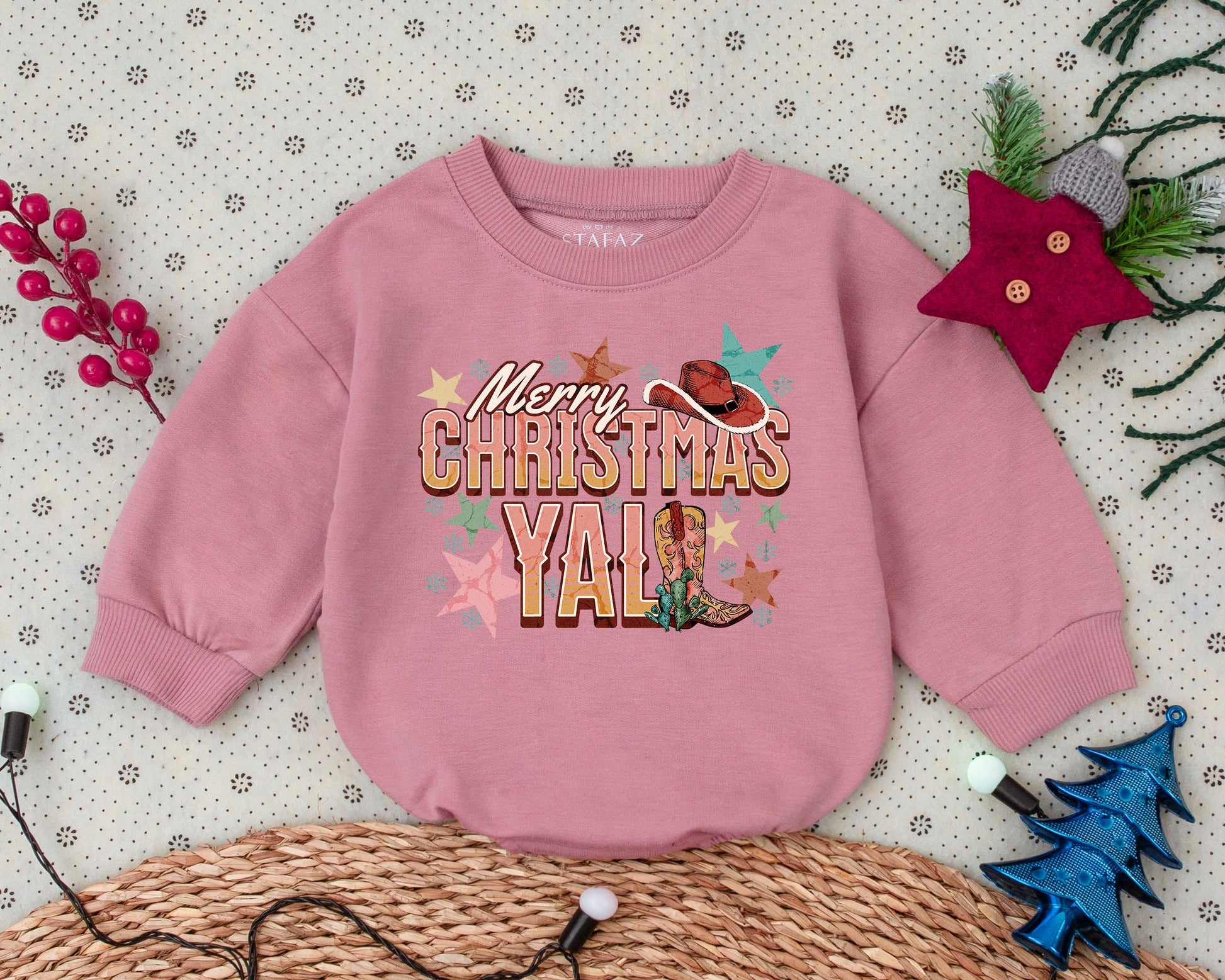 Western Christmas Bubble Romper: Vintage Outfit & Baby Shower Gift