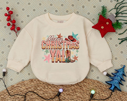Western Christmas Bubble Romper: Vintage Outfit & Baby Shower Gift
