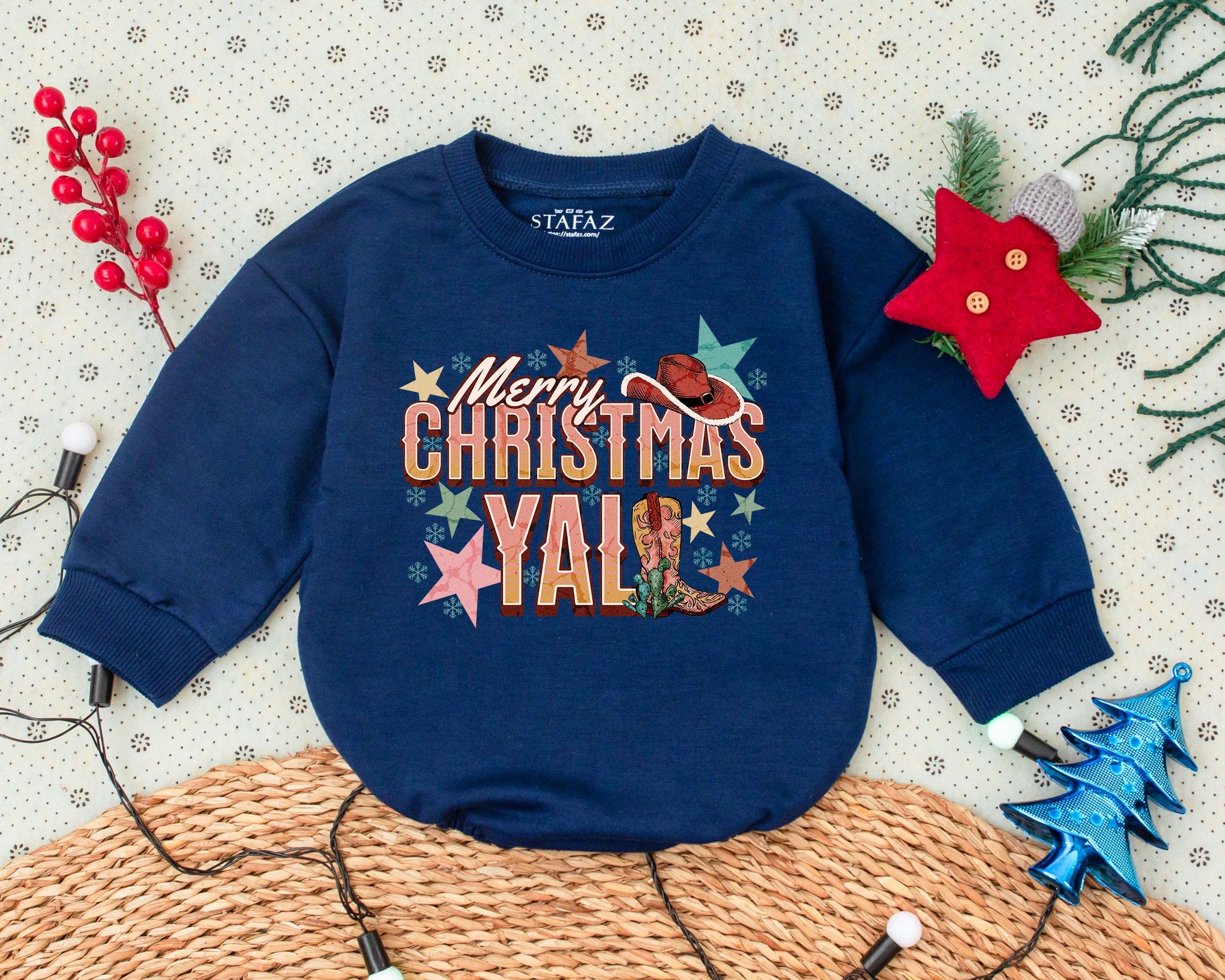 Western Christmas Bubble Romper: Vintage Outfit & Baby Shower Gift