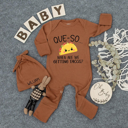 Cute Custom Taco Bodysuit Baby Shower Gift for Newborns, Funny Que-So When Are We Getting Tacos Cartoon Infant Jumpsuit Outfit