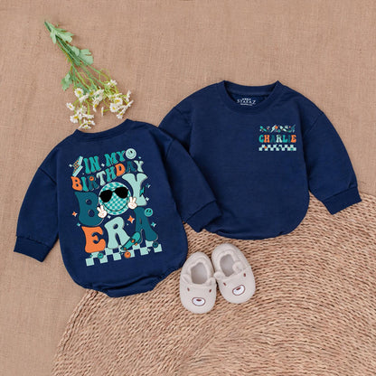 Personalized In My Birthday Boy Era Romper Teal Orange Brown Skateboard Star Peace Sign Custom Baby Outfit 1st Birthday