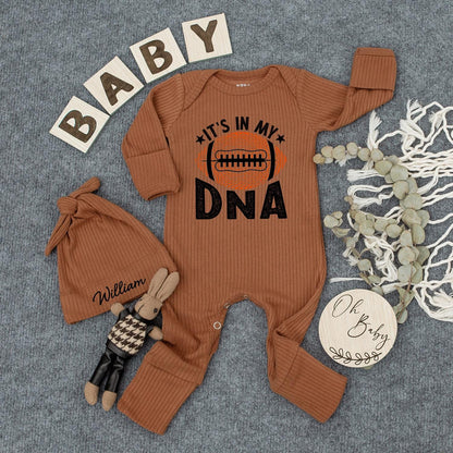 Custom Football "IT'S IN MY DNA" Baby Bodysuit Orange White Starbursts for Game Day, Baby Shower Gift, Pregnancy Announcement, Newborn Outfit