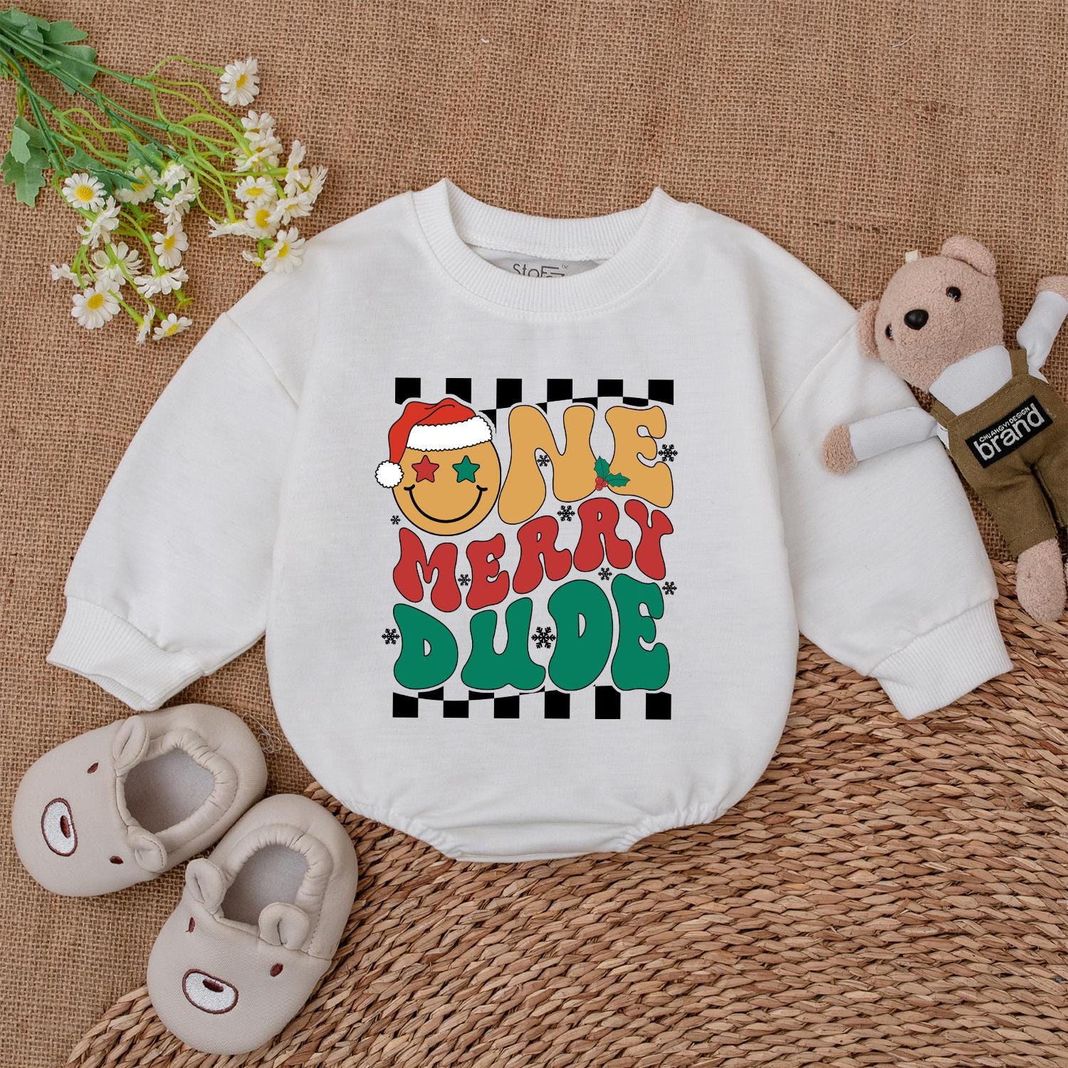 First Christmas Baby Bodysuit, Merry Dude Bubble Romper Outfit