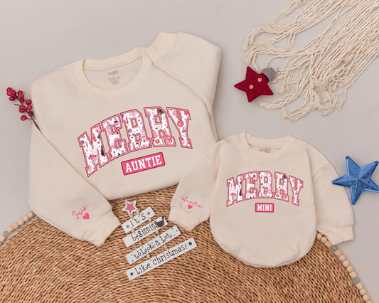 Festive Auntie-Niece Matching Tops, Personalized Holiday Gift Set