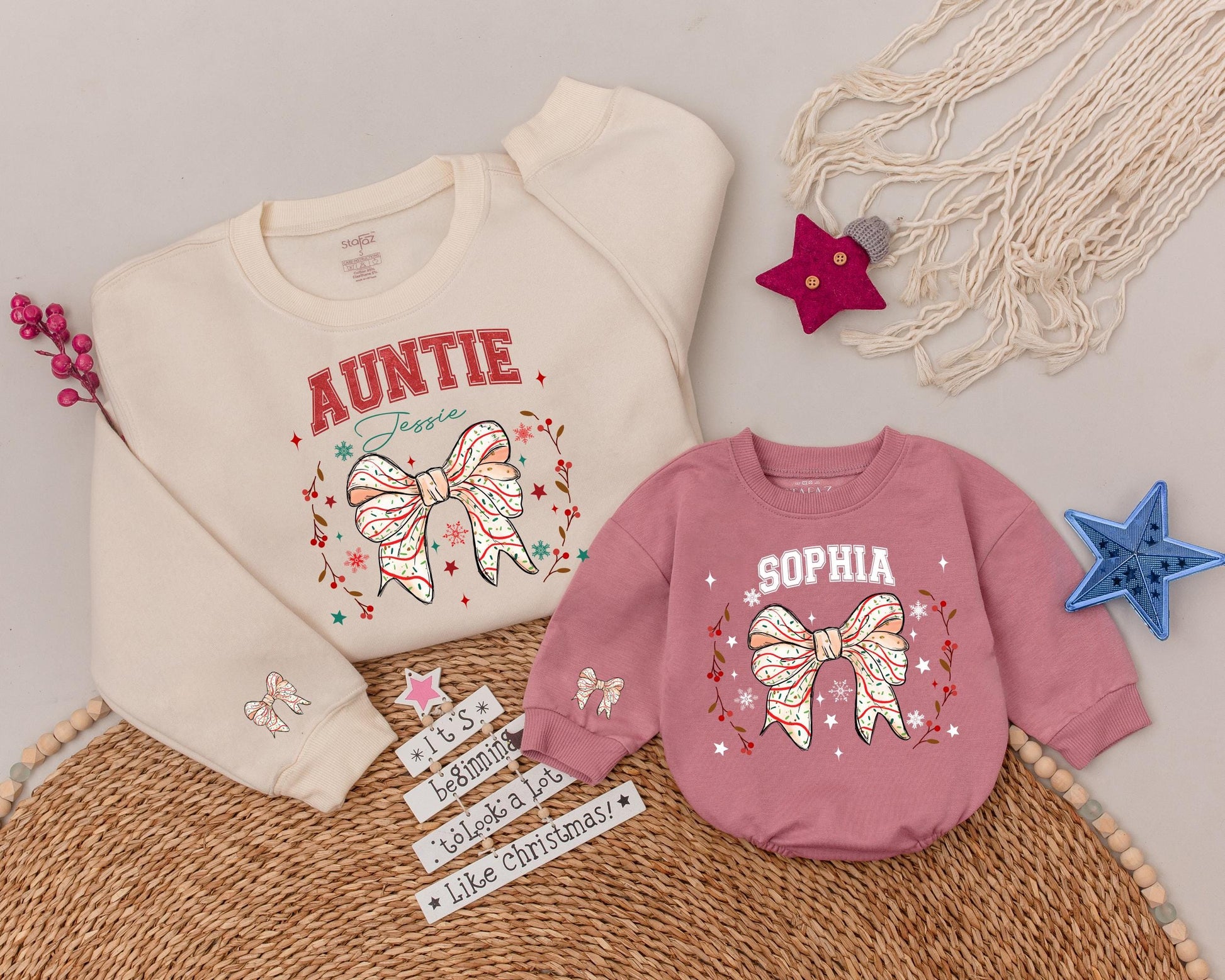 Custom Auntie Sweatshirt with Personalized Name & Pink Bow Design
