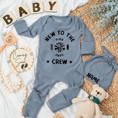 Firefighter Baby Bodysuit & Hat Set New to the Fire Dept Crew Simple Modern Design Newborn Firefighter Gift Shower Present