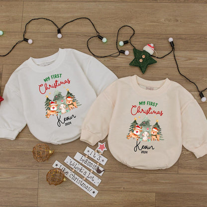 Baby's 1st Christmas Romper - Cute Reindeer Bubble Bodysuit Gift