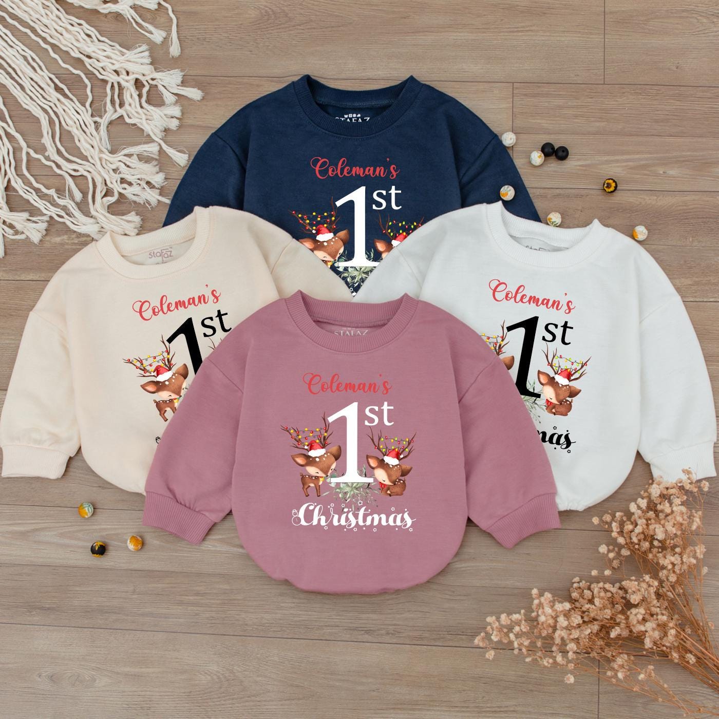 Baby's 1st Christmas Romper Outfit | Cute Reindeer & Santa Bodysuit