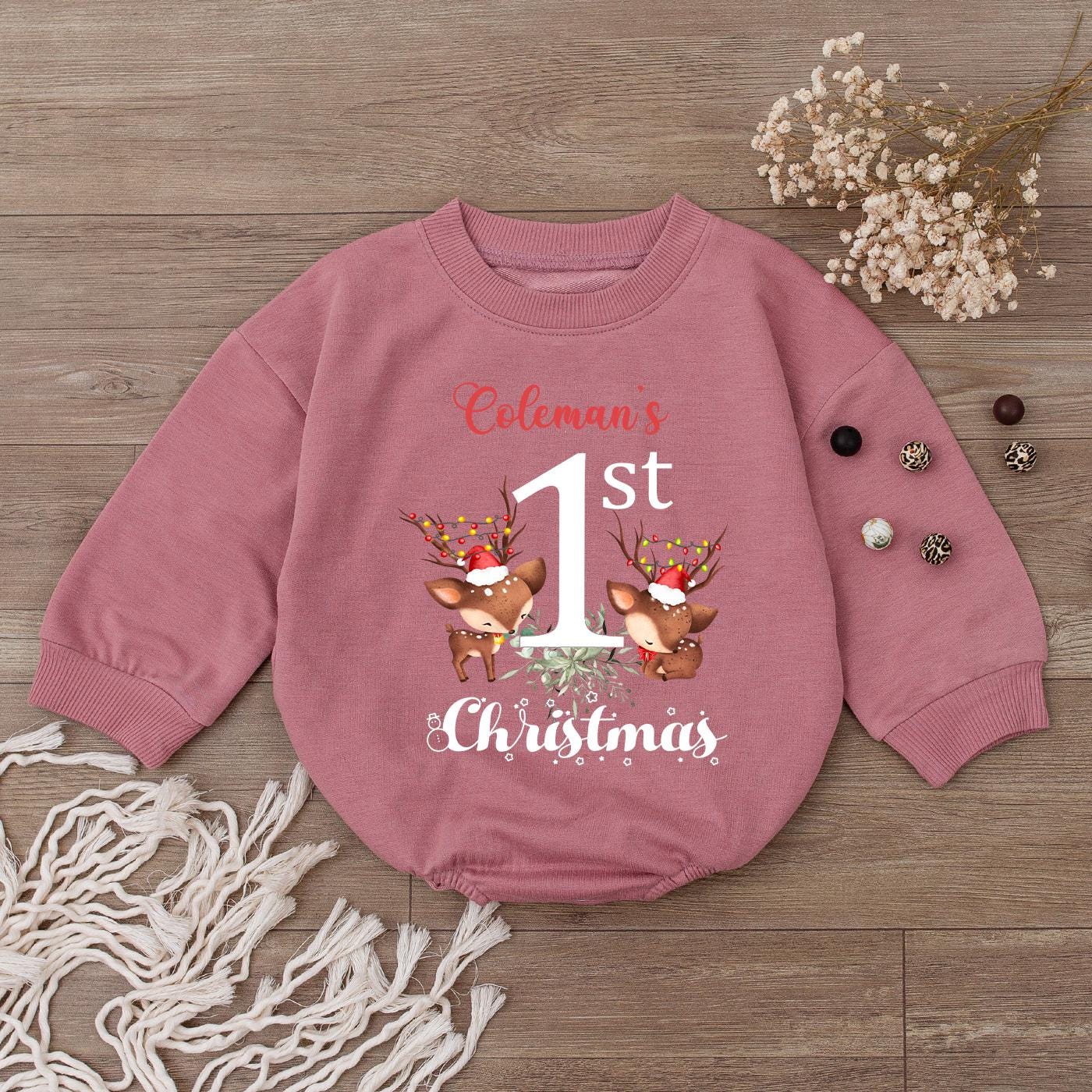 Baby's 1st Christmas Romper Outfit | Cute Reindeer & Santa Bodysuit