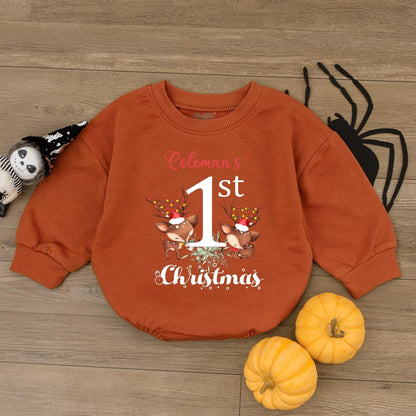 Baby's 1st Christmas Romper Outfit | Cute Reindeer & Santa Bodysuit