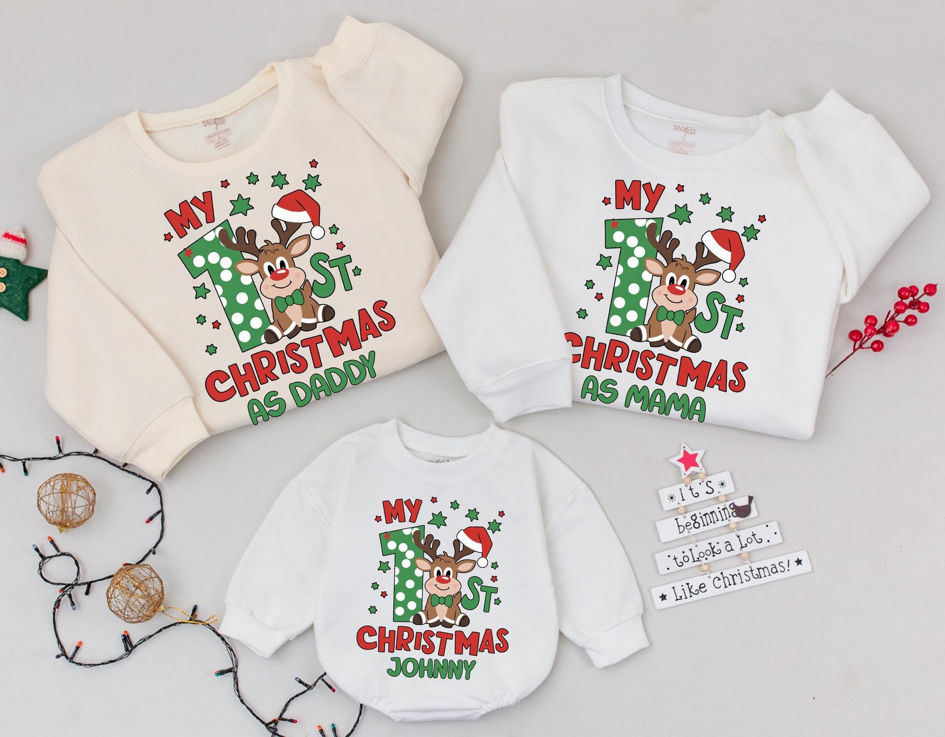 First Christmas Family Sweatshirt Set: Funny Holiday Tee & Gift