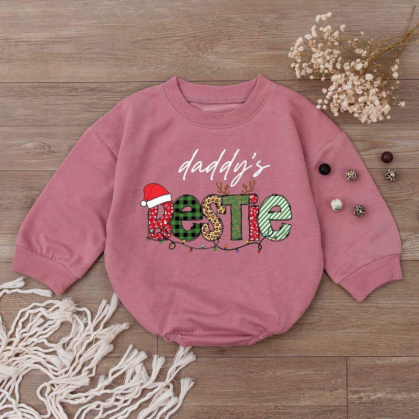 Daddy's Bestie Xmas Romper - Cute 1st Christmas Baby Outfit
