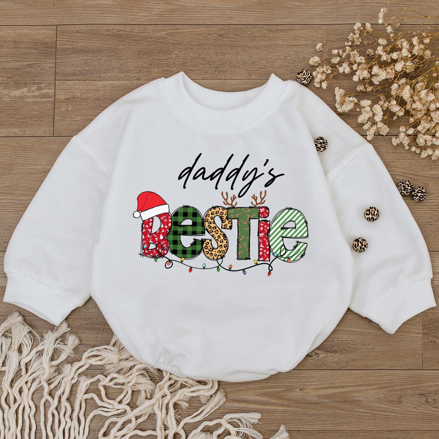 Daddy's Bestie Xmas Romper - Cute 1st Christmas Baby Outfit