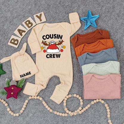 Cousin Crew 2024 Christmas Baby Bodysuit & Hat Set Newborn Jumpsuit Cozy Holiday Gift Outfit