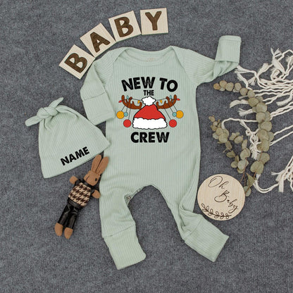 Personalized New To The Crew Christmas Baby Bodysuit Jumpsuit with Name Santa Hat Antlers Ornaments Newborn Coming Home First Holiday Gift Romper