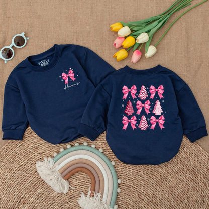 Pink Bow Christmas Romper: My First Christmas Baby Outfit