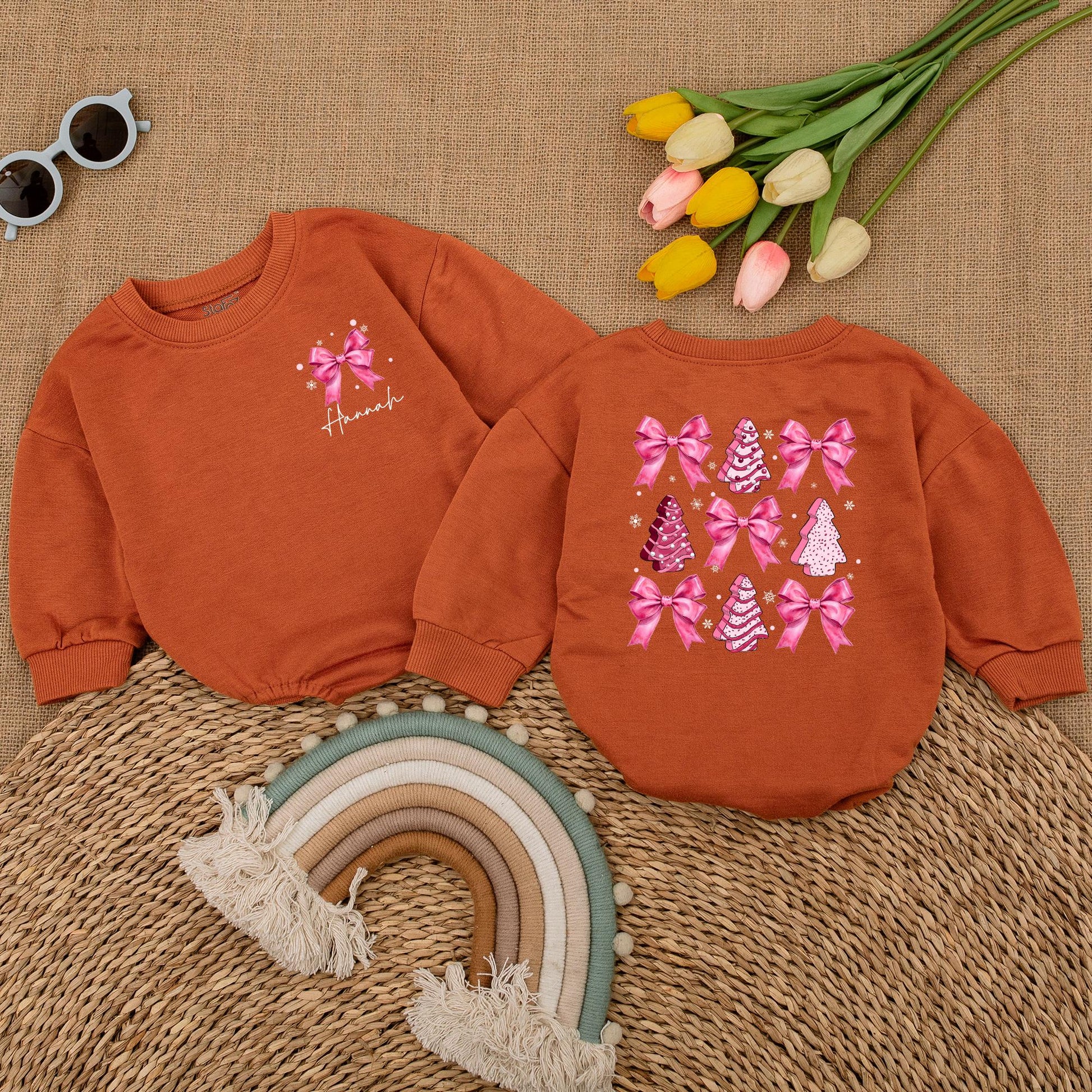 Pink Bow Christmas Romper: My First Christmas Baby Outfit