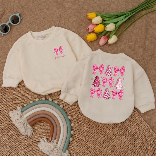 Pink Bow Christmas Romper: My First Christmas Baby Outfit
