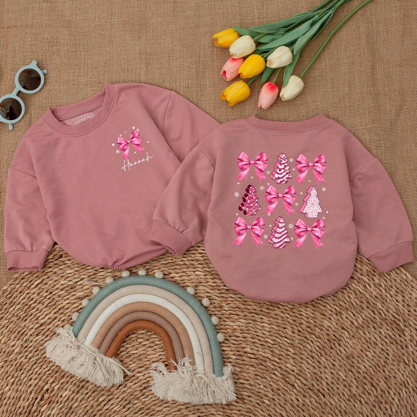 Pink Bow Christmas Romper: My First Christmas Baby Outfit