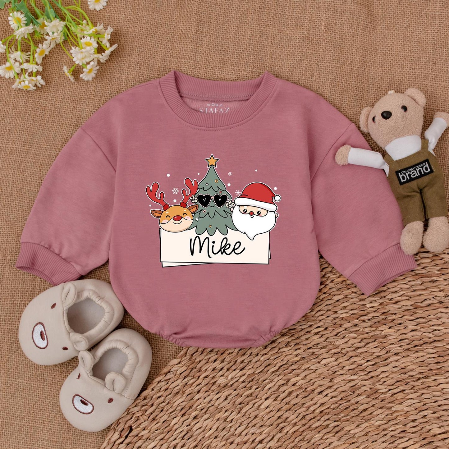 Personalized Xmas Romper - Retro Santa Baby Bodysuit Gift Idea  
