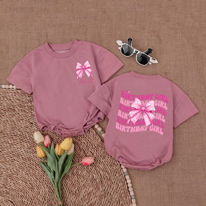 First Birthday Personalized Pink Bow Romper, Baby Girl Outfit